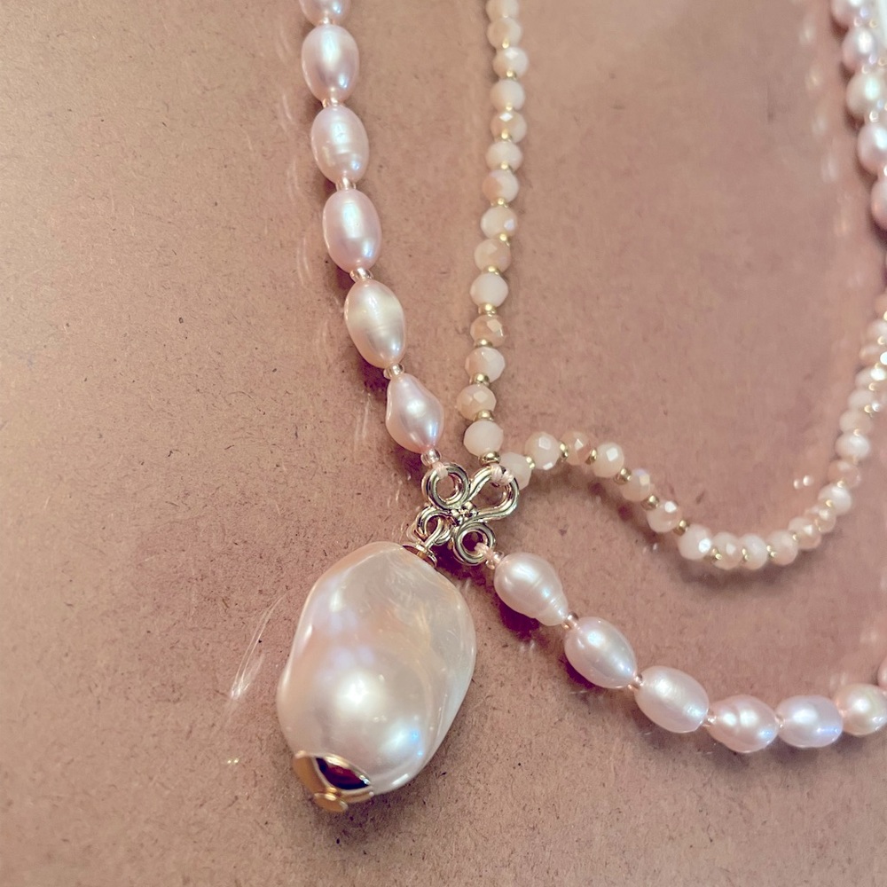 Genuine Pink Freshwater Pearl Goldtone Necklace